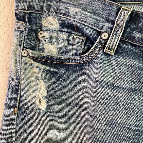 7 For All Mankind Women 30 Dojo Denim Shorts Y2K Distressed Bermuda Low Rise - Picture 4 of 16
